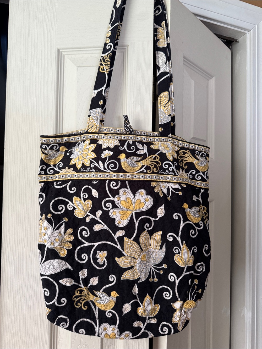 Vera Bradley Black, Gold & White Floral Quilted Tote